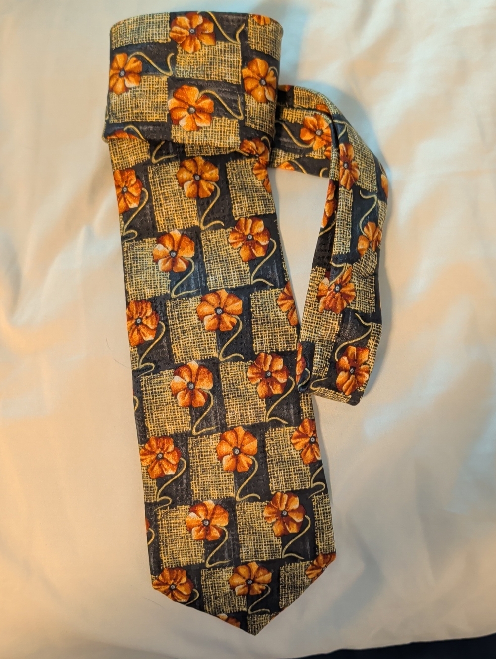 Ermenegildo Zegna Navy Necktie with Orange Floral Motif